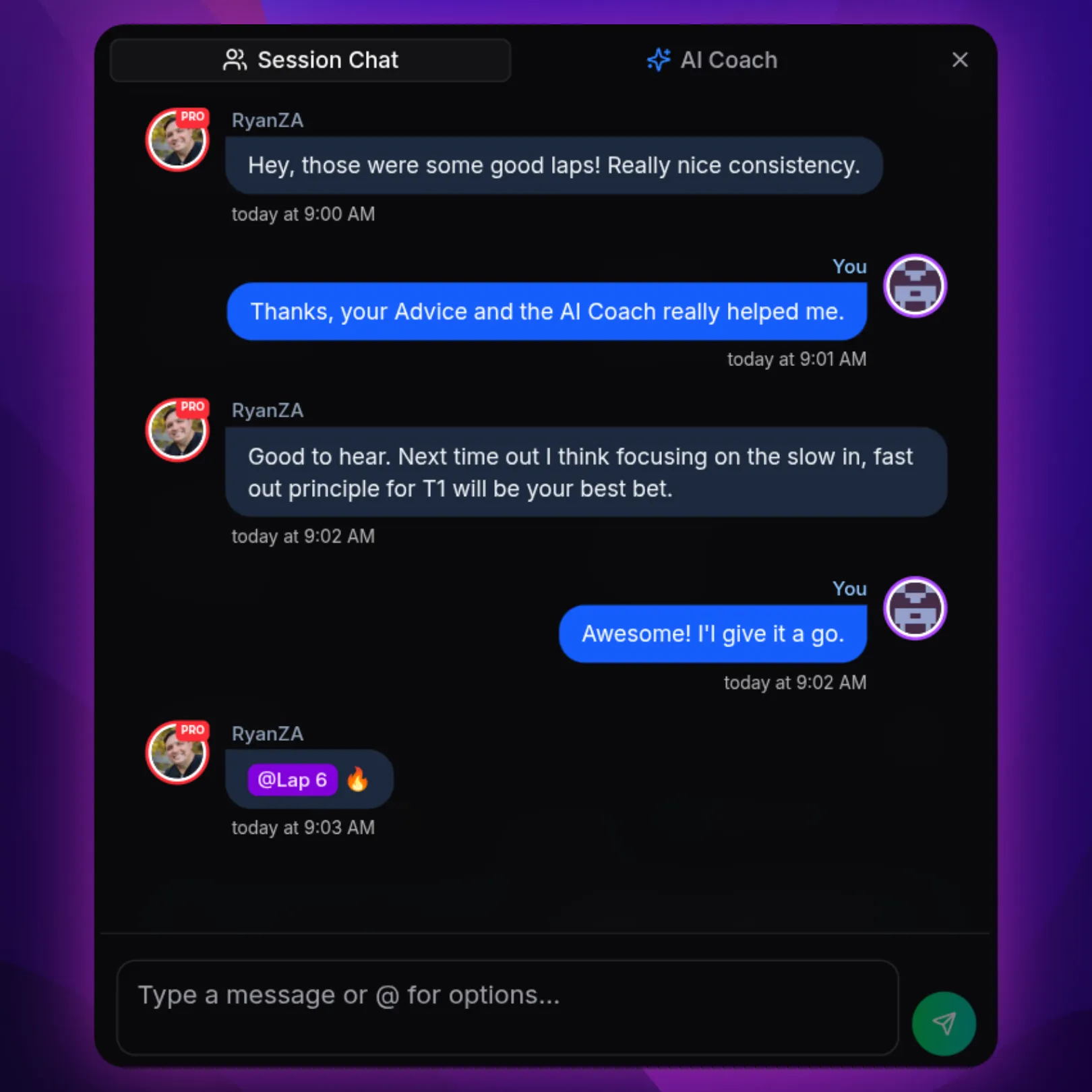Session Chat & Driver Debriefs