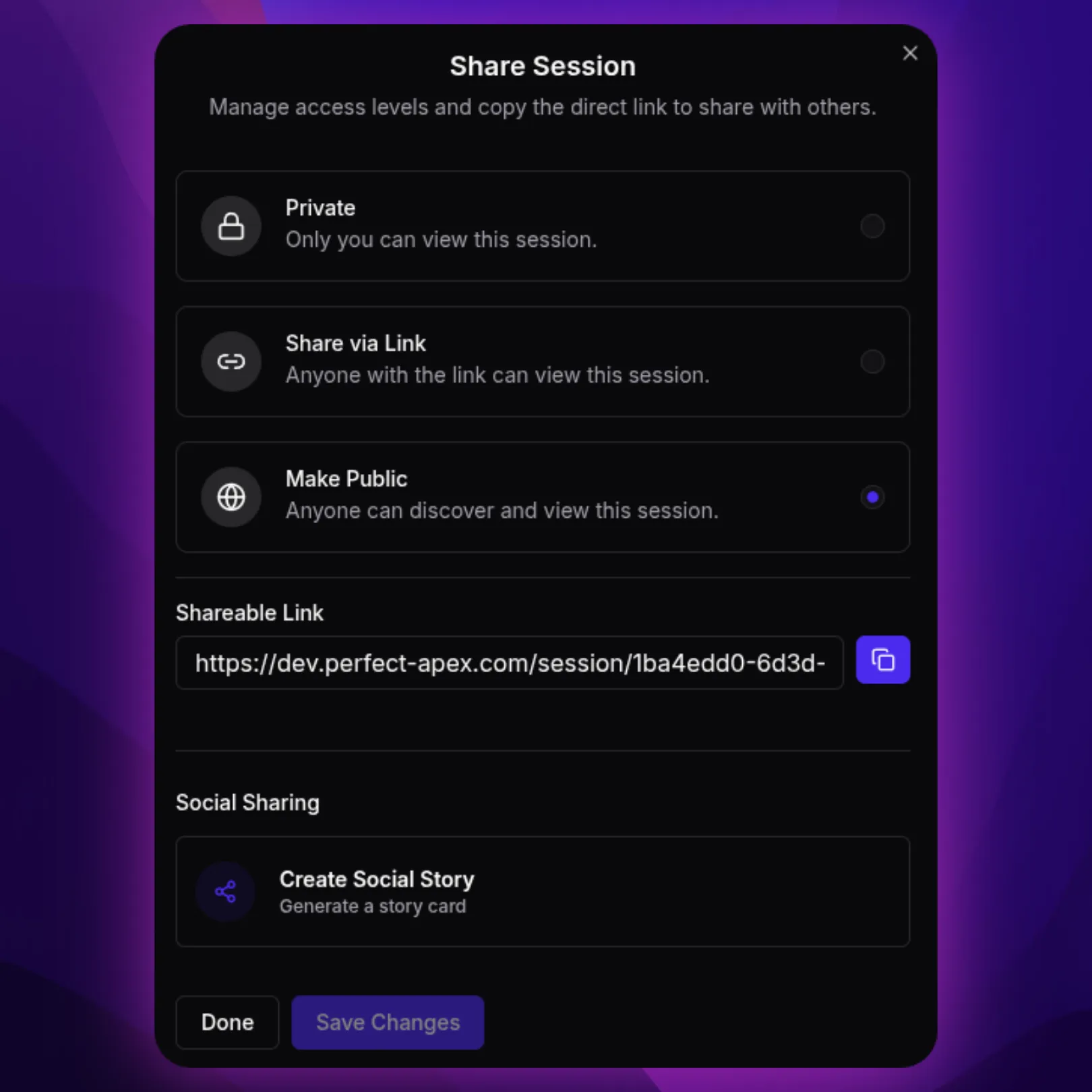 1-Click Session Sharing & Privacy Controls
